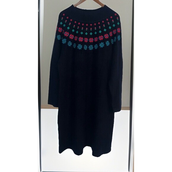 NWT Talbots Plus Navy Sweater Dress 2X Floral Accents Long Sleeve Knee Length - Picture 1 of 10